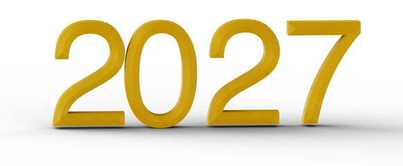 2027 year concept in golden color on white. Celebrating new beginnings, planning future, and creating the upcoming year