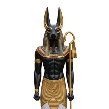 Anubis, ancient egyptian god of mummification isolated on transparent background