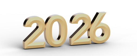 3D render of the golden digits 2026 for the new year. Isolated on a white background. Perfect for new year greetings and © vegefox.com