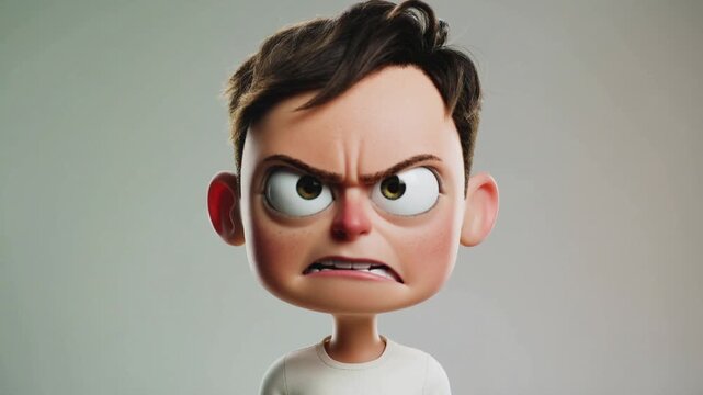 An angry cartoon character with a frustrated expression and messy hair, close-up view