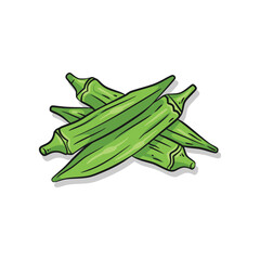 Green okra pods lady finger vegetable hand drawn sketch