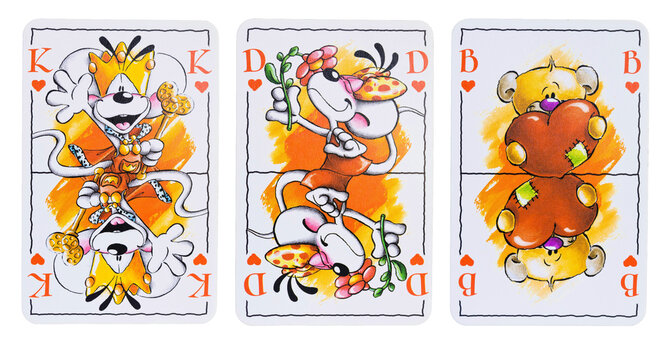 Dortmund - Deutschland 2. M&auml;rz 2026 - Drei Diddl Spielkarten von der Farbe Herz