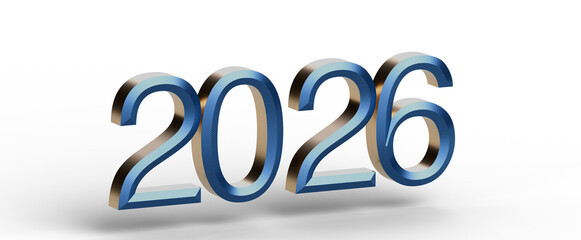 Stylish 3D rendered text of the year 2026. Perfect for New Year's greetings, future planning, and futuristic concepts. © vegefox.com