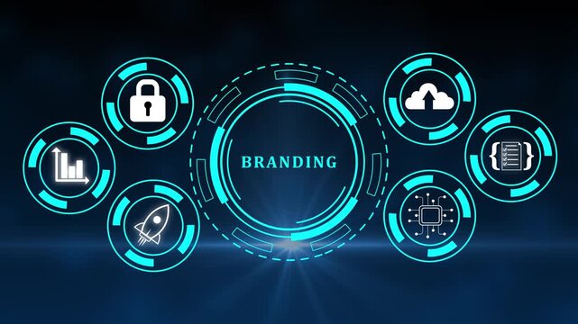 Futuristic Concept of brand with Digital Network and Global Connectivity on black background .brand awareness through effective marketing strategies and customer engagement, business concept, 4k video