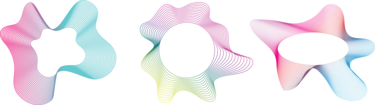 Colorful gradient wave shapes with lines and curves  abstract geometric designs