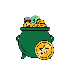 Fototapeta premium Pot of Gold Treasure in Green Cauldron Illustration for Luck and Wealth. Vector Icon. EPS Editable