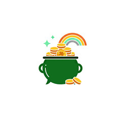 Fototapeta premium Pot of Gold with Rainbow and Sparkling Coins. Vector Icon. EPS Editable