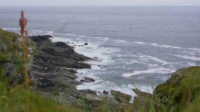 Atlantic Waves Along Rocky Cliffs at Malin Head, Ireland