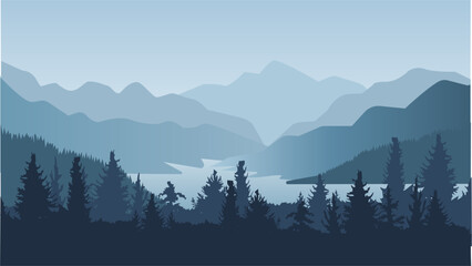 Minimalist mountain lake landscape