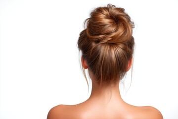 Fototapeta premium Elegant Updo Hairstyle with Beautiful Texture on Isolated White Background