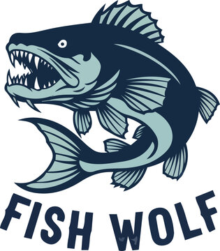 Aggressive Predatory Fish Wolf Mascot Logo Design