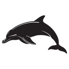 Obraz premium Jumping dolphin ocean wave splash black white vector illustration