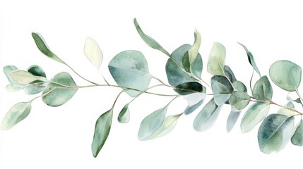 Obraz premium Beautiful watercolour eucalyptus branch with detailed leaves and soft colors in a simple arrangement for nature lovers