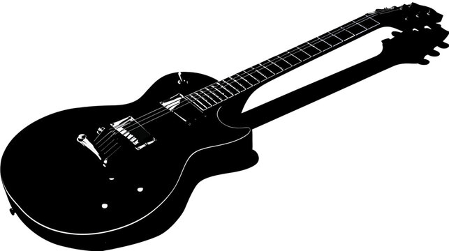 Detailed Black Electric Guitar Silhouette Vector Art. Classic Musical Instrument Illustration for Music Design and Rock Concepts.