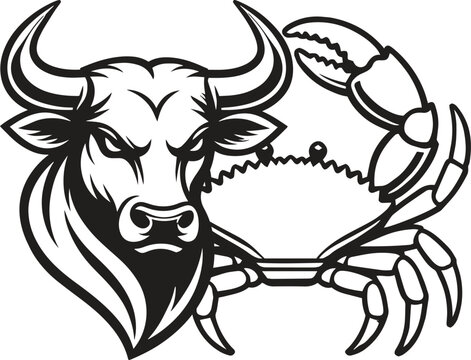 Strong Bull Head and Crab Claw Mascot Vector Illustration