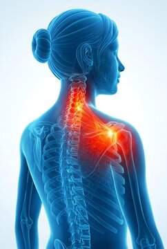 imagerie m&eacute;dicale repr&eacute;sentant une douleur au cou et aux cervicales dans un style radio rayons X