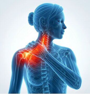 imagerie m&eacute;dicale repr&eacute;sentant une douleur au cou et aux cervicales dans un style radio rayons X