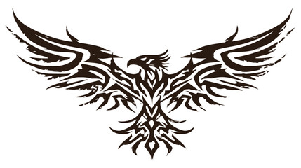Obraz premium Stylized Tribal Phoenix or Eagle Vector Illustration with Spreading Wings. Ornate Mythical Bird Tattoo Design.