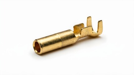 Golden Electrical Connector Terminal on White Background Studio Shot