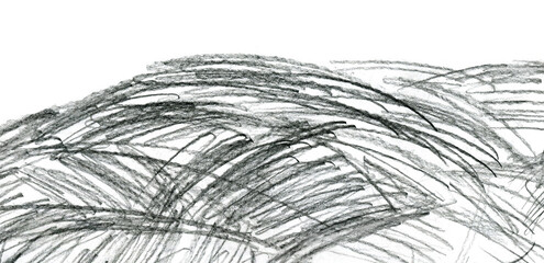 Obraz premium Dynamic line mood abstract graphic drawing expression for background. Close up of a black pencil hatch stroke for design on white paper background