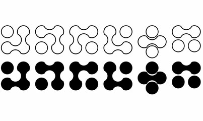 metaball icon set also known as blobby objects, in outline and silhouette, isolated on white background.for biotech themes, posters, social media graphics, futuristic background, and logo inspiration