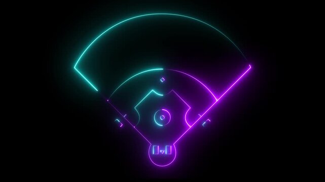 Baseball field icon animation on black background. futuristic digital icon video of a high-tech Baseball field. 4k video animation