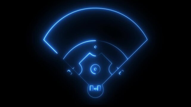 Baseball field icon animation on black background. futuristic digital icon video of a high-tech Baseball field. 4k video animation