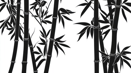 Obraz premium Silhouettes of bamboo plants against a white background