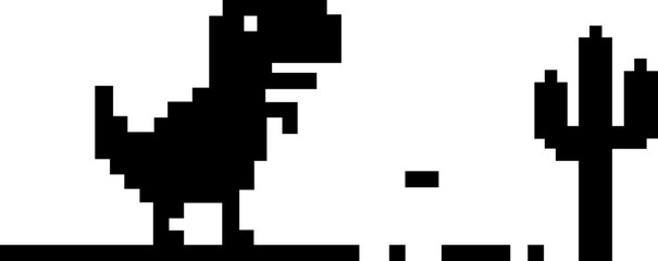 Dinosaur pixel icon retro game style vector silhouettes and outline illustrations, prehistoric animals, desert cactus scene, isolated design element. © WaQar