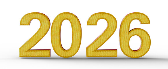 3D render of the year 2026 in golden letters, perfect for new year greetings and holiday designs. Isolated on white back © vegefox.com