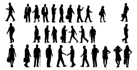 People Passersby Silhouette Collection Business and Casual Crowd Vector Set Isolated on White