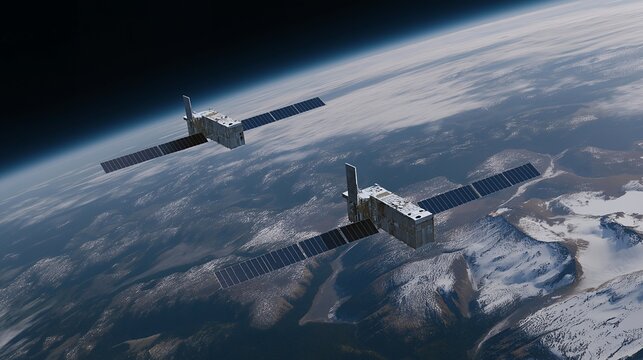 Nanosatellite constellation providing real time battlefield surveillance and targeting data to ground forces, perfect for small satellite military technology, space based defense system,