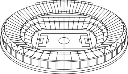 football stadium 3D vector illustration. one line Icon drawing