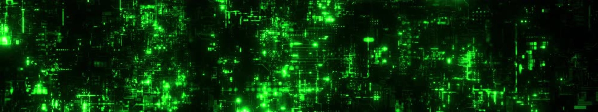 Neon Emerald Cyber Data Matrix Panoramic Seamless Loop Background