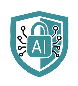 Ilustraci&oacute;n de un escudo de ciberseguridad manejado o potenciado con Inteligencia Artificial