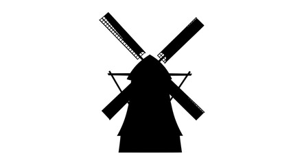 Obraz premium Silhouetted windmill illustration against a stark white background