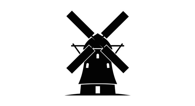 Simple black silhouette of a traditional windmill against a white background