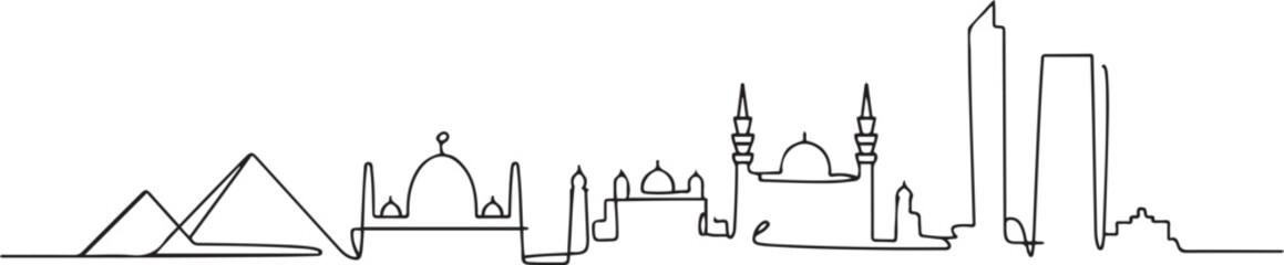 Obraz premium Cairo skyline with line art style vector illustration. Modern city design vector. one line Icon drawing