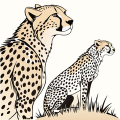 Two cheetahs standing in grass looking right wildlife © MST RAMIJA