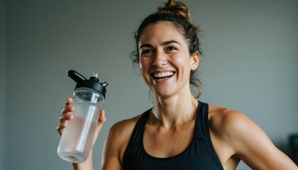 Fitness enthusiast drinking water gym lifestyle photography indoor setting portrait view health concept