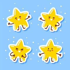 Fototapeta premium Set of cute сartoon shiny twinkle stars stickers - funny characters for Your kawaii happy kids design