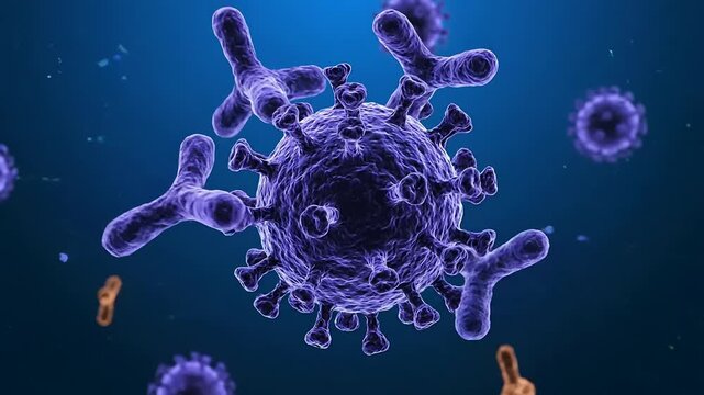 Multi-Cellular Purple Viral Pathogens with Protein Spikes in Blue Digital Space