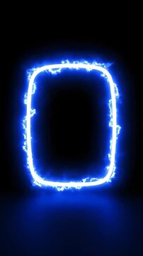 Dynamic Electric Blue glowing bracket shape on black. Perfect overlay element for graphic design. Vertical. Video. Portrait Orientation.