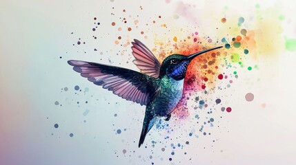 Fototapeta premium Stunning hummingbird watercolor illustration created with Generative AI to capture the beauty of nature in art form