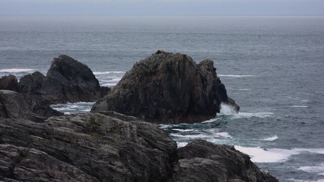 Dramatic Rocky Sea Stack Along the Wild Atlantic Coast at Malin Head, Donegal, Ireland