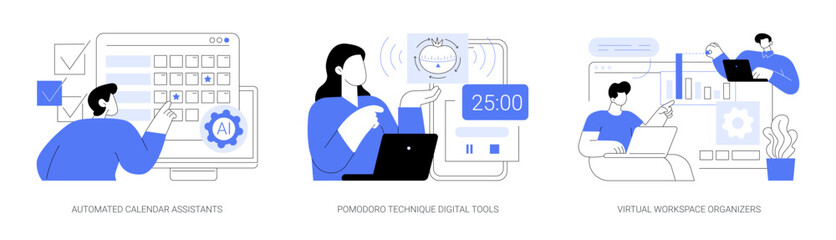 Naklejka na ściany i meble AI Tools for Smarter Scheduling abstract concept vector illustrations.