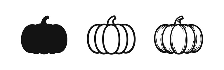 Pumpkin Icon Set - Solid, Outline, and Hand-Drawn Sketch Styles