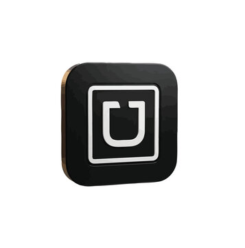 Uber logo icon featuring white letter U on black square with metallic bronze edges in modern 3D render style isolated on white background representing Uber ride-sharing service, mobile app platform, u