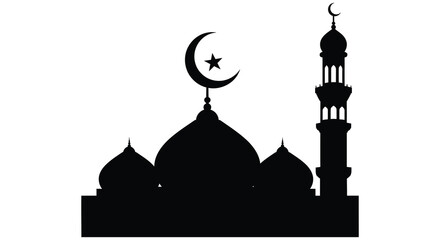 A striking black silhouette depicts a mosque crescent moon and star conveying islamic faith and tradition silhouette © AL-AMIN