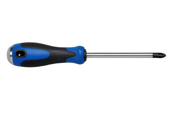 Phillips head screwdriver with blue handle on transparent background